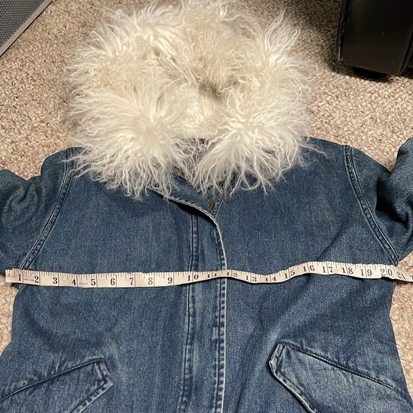 Intermix denim/puffer insert coat with alpaca hood trim - Picture 6 of 12
